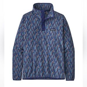 Patagonia Blue and Gray Patterned Fleece Large